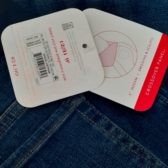 Size 12 NWT Maternity Bermuda Shorts Dark Blue Denim Crossover Panel - Picture 3 of 8